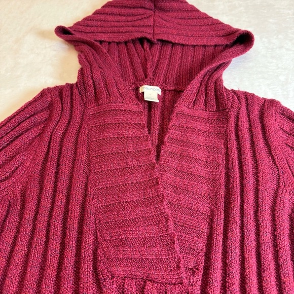 Maurices Ribbed V-Neck Hooded Sweater - Deep Pink - Picture 4 of 10